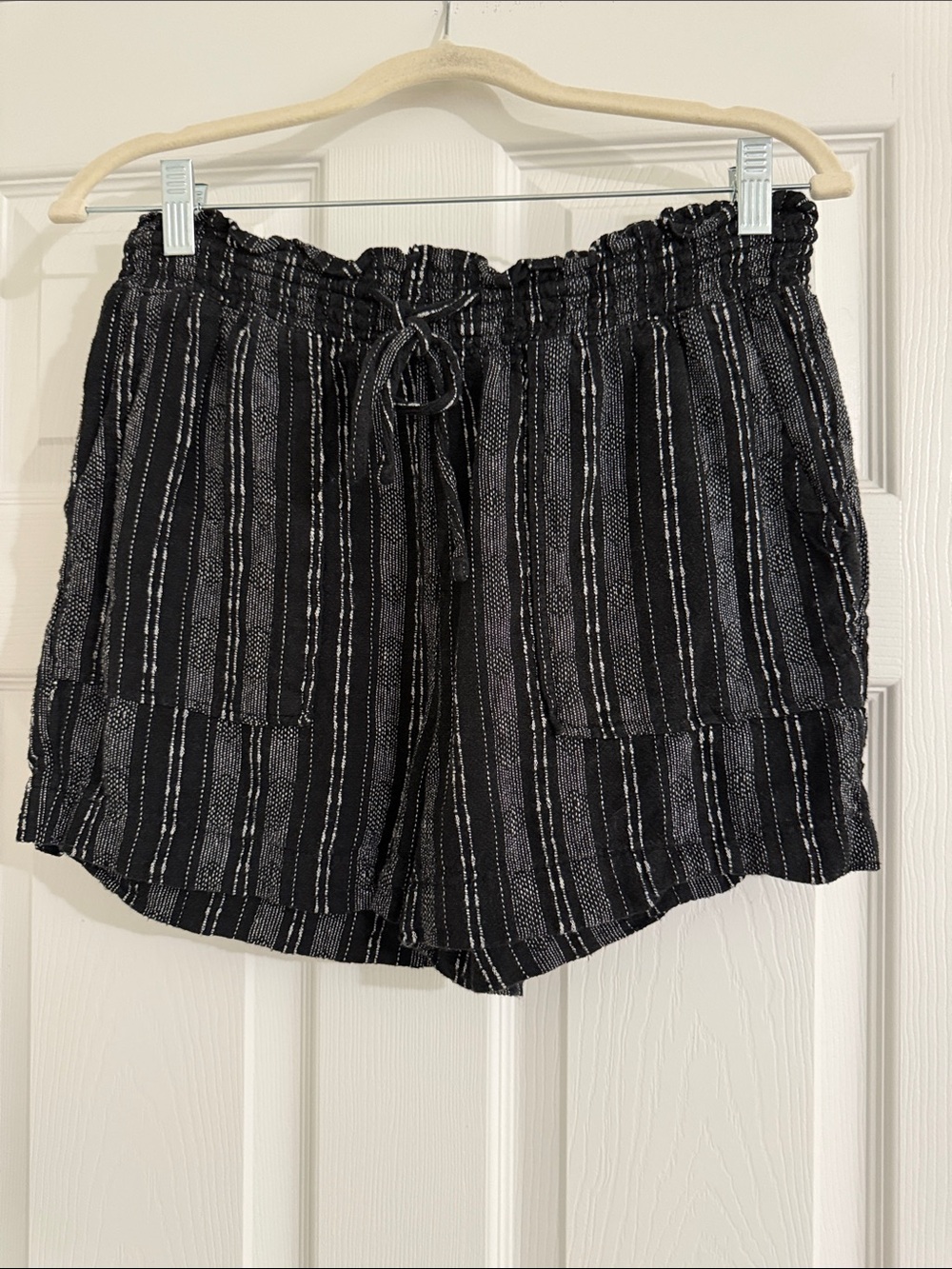 Time and Tru Black and White Striped Drawstring Shorts